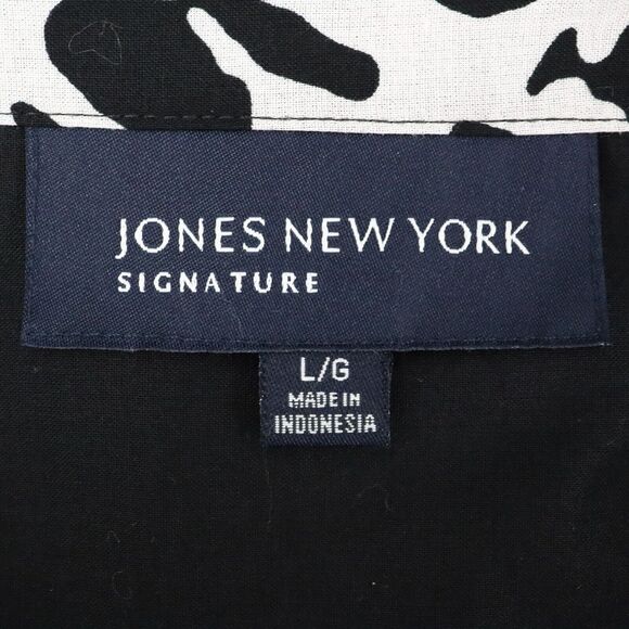 Jones NY Top Womens Large Black Cotton Shirt Semi Sheer Pockets Blouse Preppy - Picture 3 of 16